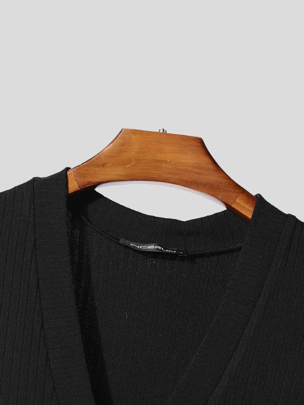 Mens Sheer Mesh Patchwork Knit Short Sleeve T-Shirt SKUL16800