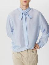 Mens Ribbon Design Sheer Long Sleeve Shirt SKUK61851