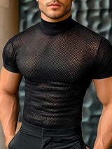 Mens Sheer Mesh Mock Neck Short Sleeve T-Shirt SKUL03161