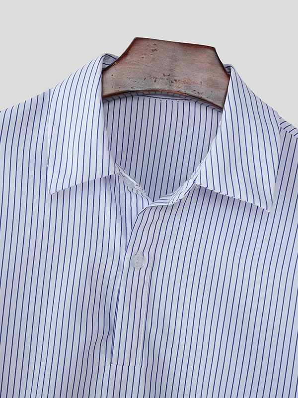 Men's Striped Turn Down Collar Long Sleeve Shirt SKUL47920