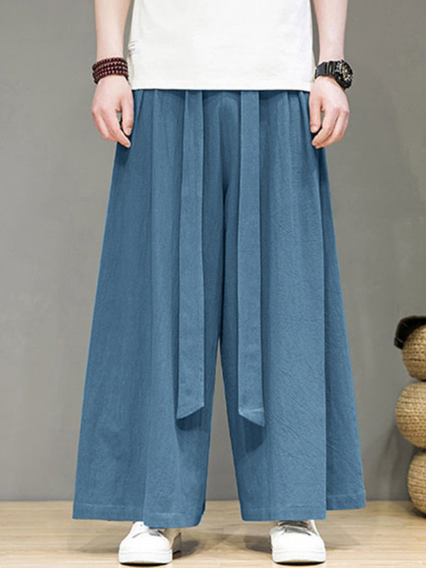 Mens Solid Pleated Cotton Wide Leg Pants SKUK32728