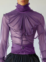 Mens Ruffled Pleated Long Sleeve Shirt SKUK91810