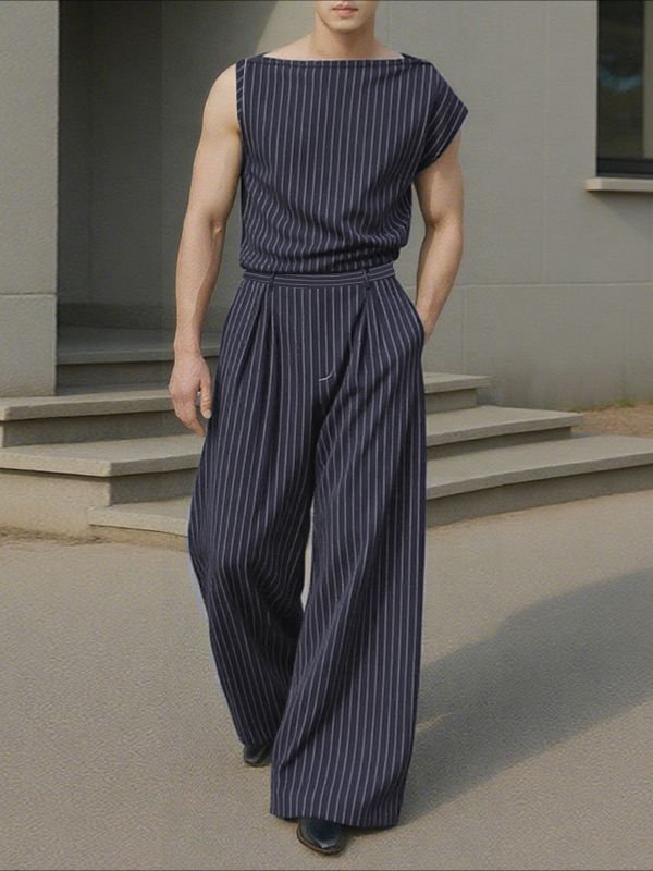 Men's Striped One-Shoulder Two Pieces Outfit SKUL35006
