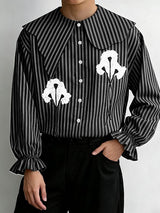 Men's Floral Print Striped Asymmetric Collar Long Sleeve Shirt SKUL50834
