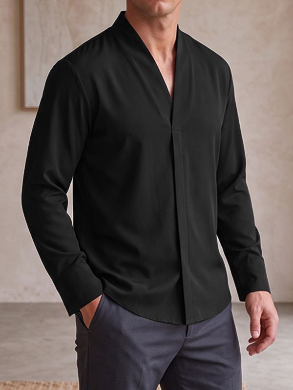 Men's Modern Clean-Fit City Commute Cross V-Neck Lone Sleeve Shirt SKUL85131