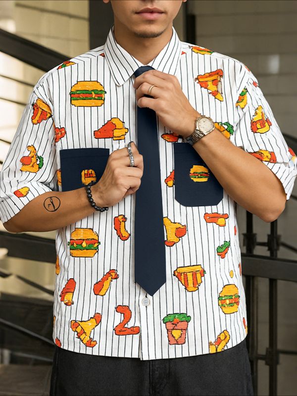 Men's Pixel Style Print Short Sleeve Shirt SKUL35143