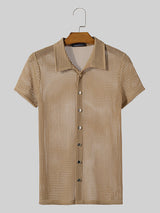 Mens Mesh Hollow Out Metal Button Shirt SKUK51152