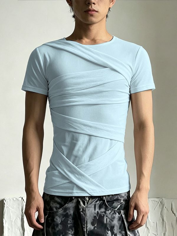 Men's Avant-Garde Deconstructed Bandage-Wrap Body-Con T-shirt SKUL62026