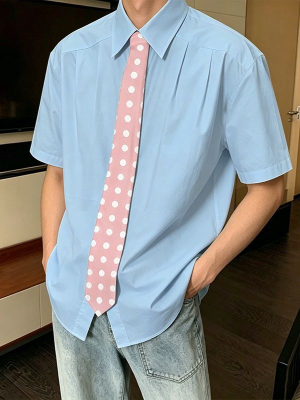 Men's Avant-Garde Contrast Polka Dot Tie Short Sleeve Shirt SKUL68891