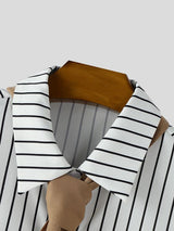 Men's Color Block Striped Tie Short Sleeve Shirt SKUL31818
