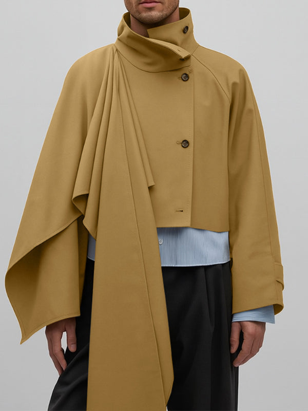 Men's Draped Cape Patchwork Cropped Long Sleeve Blazer SKUL27267