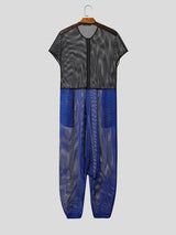 Men's Avant-Garde Two-Tone Mesh Drop-Crotch Zipper Jumpsuit SKUL56630