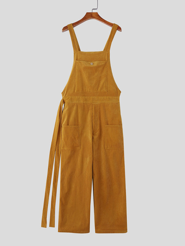 Men's Corduroy Ribbon Casual Jumpsuit SKUL30296