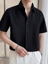 Mens Solid Waffle Lapel Short Sleeve Shirt SKUK16327