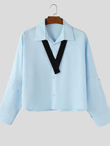 Men's Solid Color Layered Sleeve Long Sleeve Shirt SKUL43857