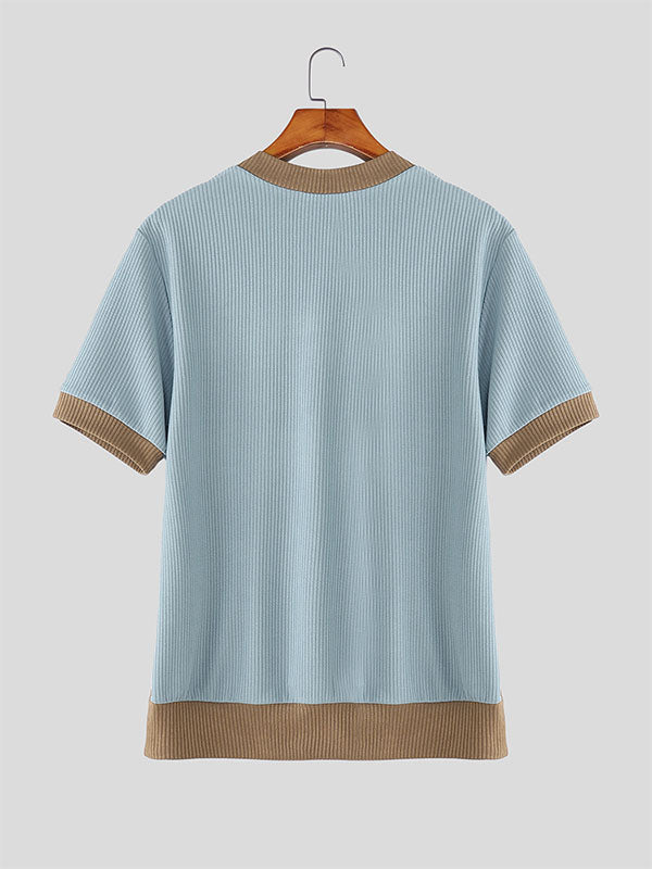 Mens Color Block Knit Short Sleeve T-Shirt SKUL22372