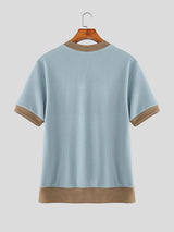 Mens Color Block Knit Short Sleeve T-Shirt SKUL22372
