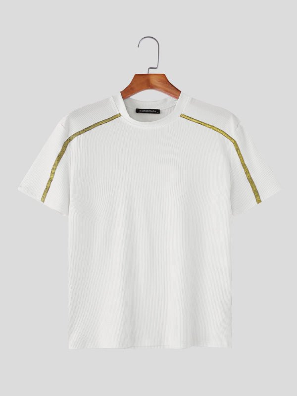 Mens Metallic Stripe Patchwork Short Sleeve T-Shirt SKUL18016