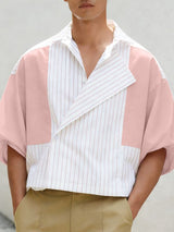 Men's Striped Loose Patchwork Half Sleeve Shirt SKUL51976