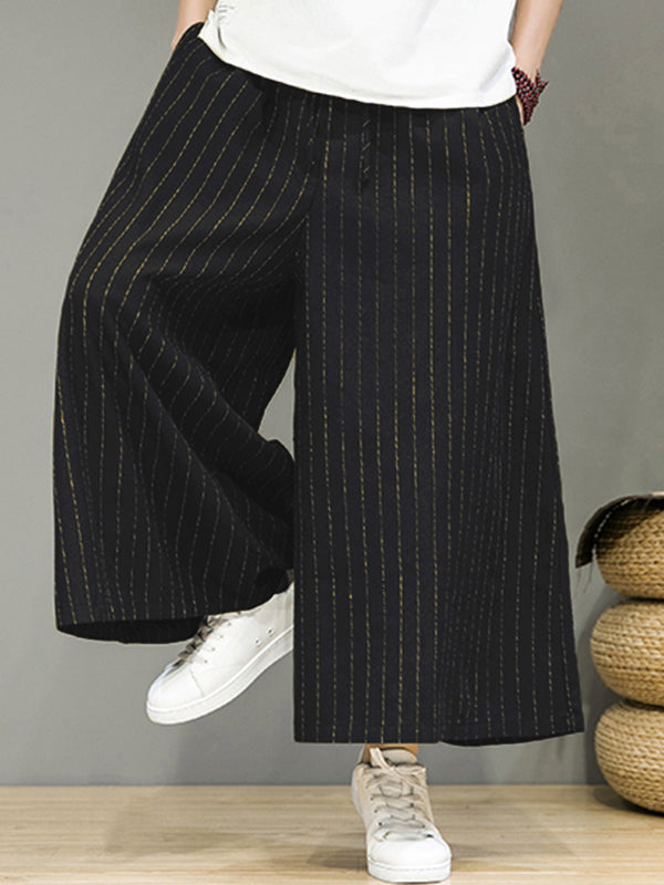 Mens Striped Wide Leg Drawstring Waist Pants SKUK32523