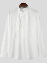 Mens Tie Pleated Design Long Sleeve Shirt SKUK76021