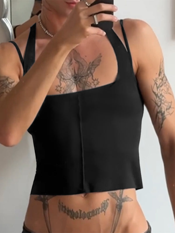 Men's Solid Color Casual Cropped Tank SKUL22292