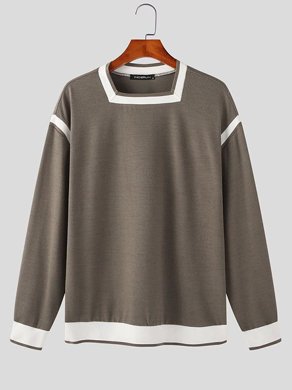 Mens Contrast Patchwork Knit Long Sleeve T-Shirt SKUJ99730