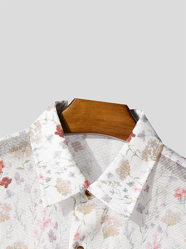 Mens Floral Print Mesh Long-Sleeve Shirt SKUL07658