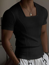 Mens Knit Textured Square Neck Short Sleeve T-Shirt SKUL22725