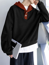 Men's Simple Textured Knit Hooded Long Sleeve Sweatshirt SKUL33894