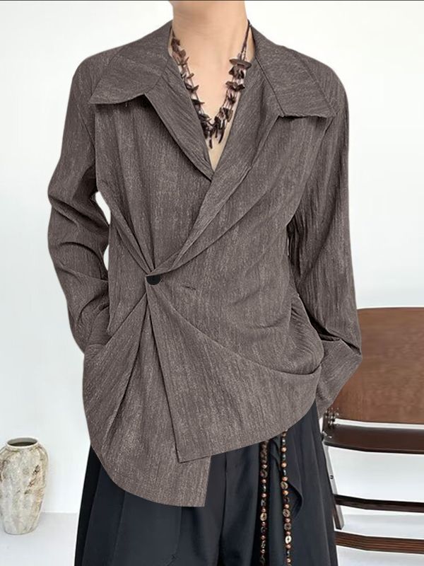 Men's Deconstructed Solid Color Long Sleeve Shirt SKUL37899