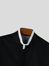 Men's Cyberpunk Pixel Geometric Block Contrast Stand Collar Short Sleeve Shirt SKUL61165