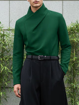 Men's Solid Color Asymmetric Placket Collar Long Sleeve Shirt SKUL50052