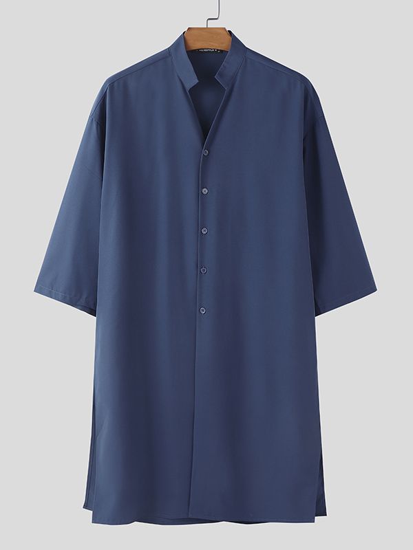 Men's Solid Color Slit Design Half Sleeve Shirt SKUL51072