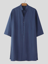 Men's Solid Color Slit Design Half Sleeve Shirt SKUL51072