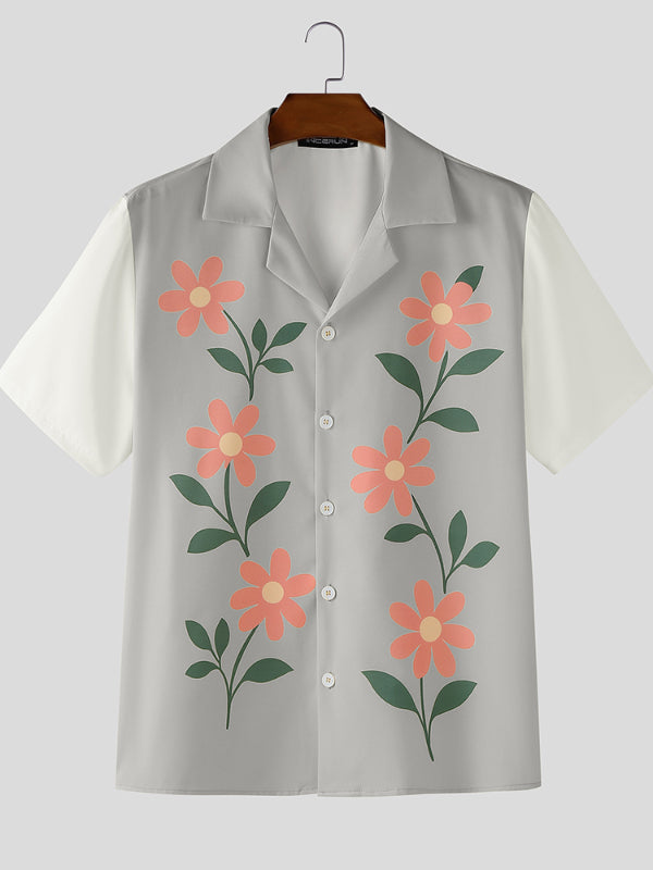 Men's Floral Print Colorblock Short Sleeve Shirt SKUL26121