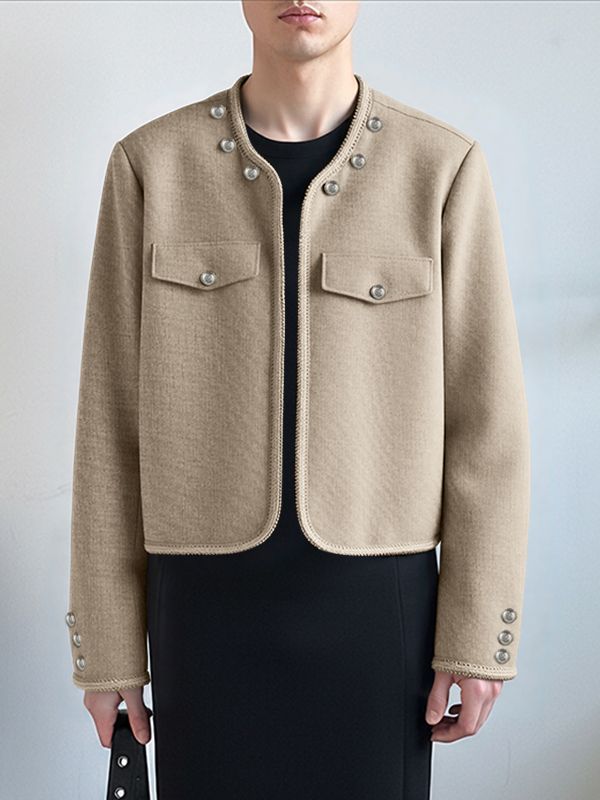 Men's Solid Color Metal Button Long Sleeve Jacket SKUL43642