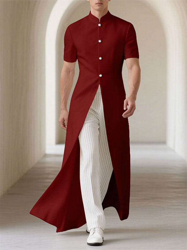 Mens Solid Color Long Hem Split Short-Sleeve Blazer SKUL22523