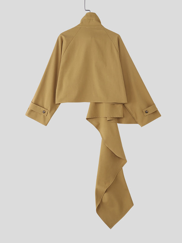 Men's Draped Cape Patchwork Cropped Long Sleeve Blazer SKUL27267