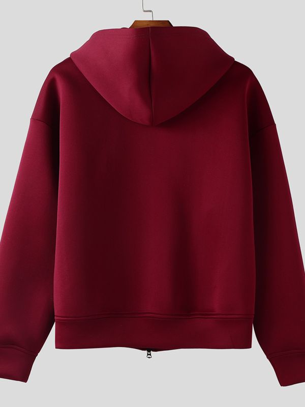 Men's Solid Color Zip Long Sleeve Hoodie SKUL36617
