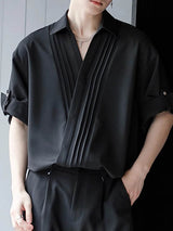 Mens Asymmetrical Pleated Short Sleeve Shirt SKUK71617