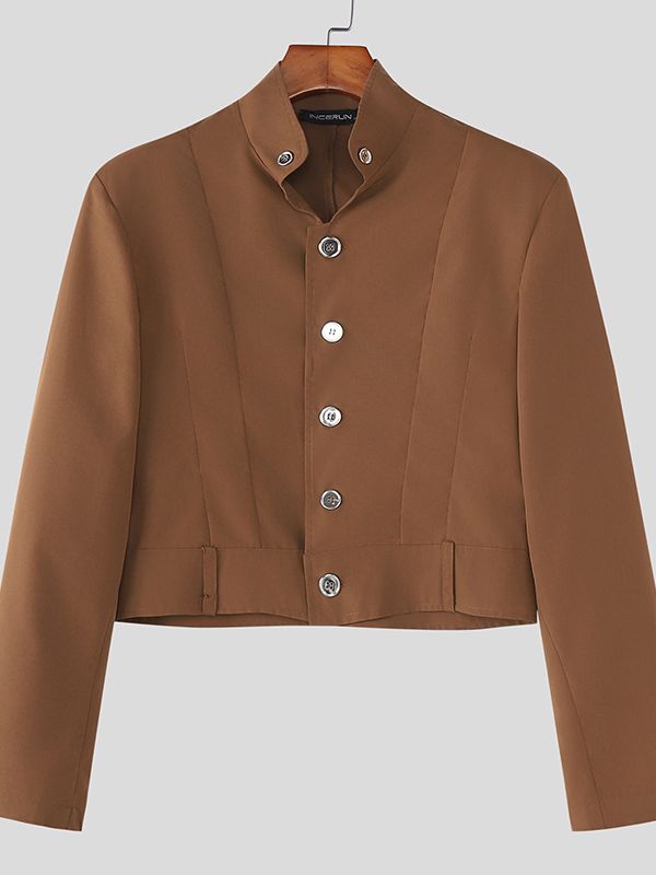 Men's Solid Color Stand Collar Slim Fit Button Blazer SKUL46007
