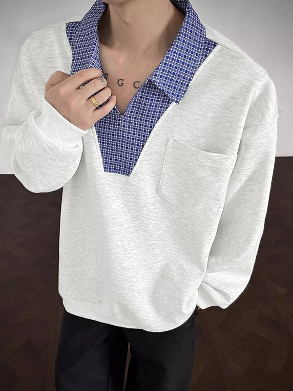 Men's Faux Two-Piece Plaid Long Sleeve Sweatshirt SKUL35129