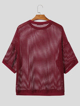 Men's Knit Hollow Out Loose Half Sleeve T-shirt SKUL54593