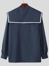 Men's Preppy Style Solid Color Lapel Collar Long Sleeve Shirt SKUL45136