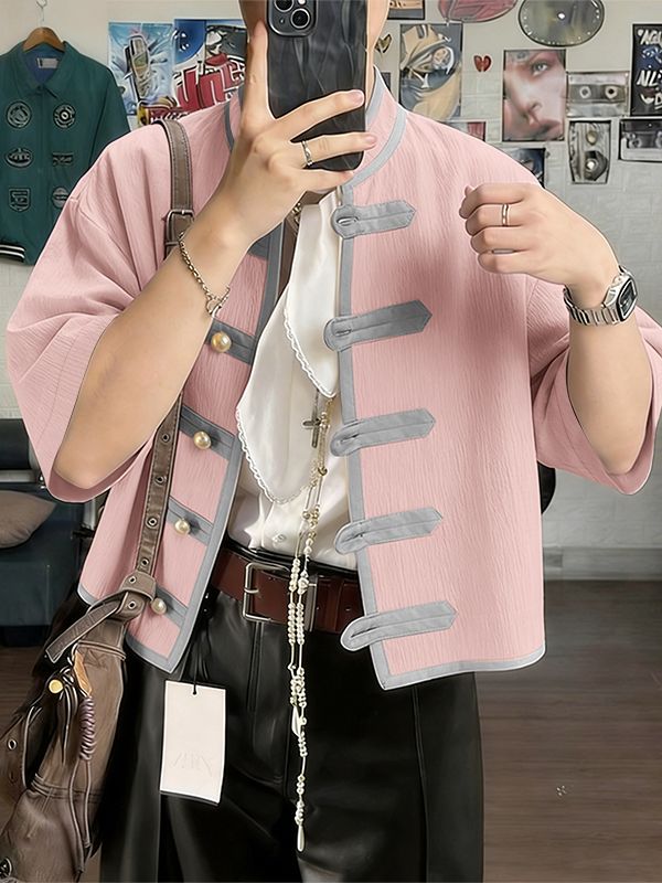 Men's New Chinese Style Contrast Piping Cropped Shirt SKUL61888