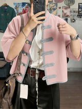 Men's New Chinese Style Contrast Piping Cropped Shirt SKUL61888