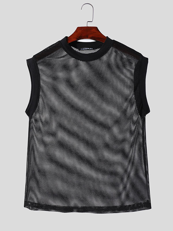 Mens Hollow Mesh Crew Neck Sleeveless Tank SKUK63277