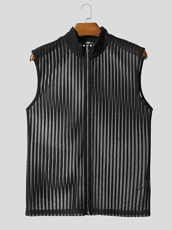 Mens Striped Sheer Mesh Zip Tank SKUL10766
