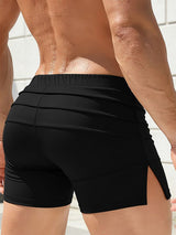 Men's Western Glute-Shaping Trend Multi-Tiered Horizontal Pleated Design Side Split Short SKUL63659
